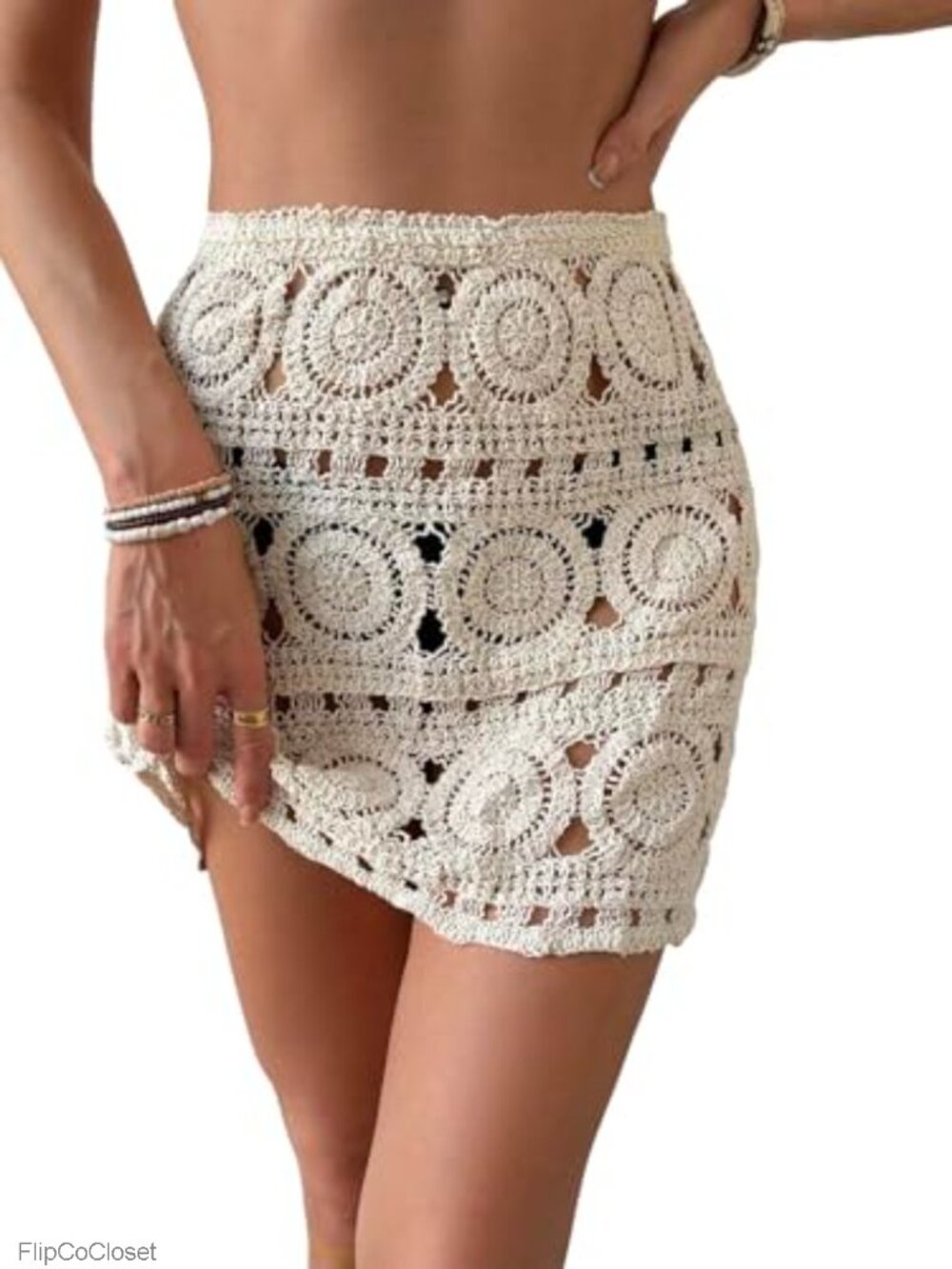 Hollow Out Crochet Knit Cover Up Skirt Sheer Beach Mini Coverup